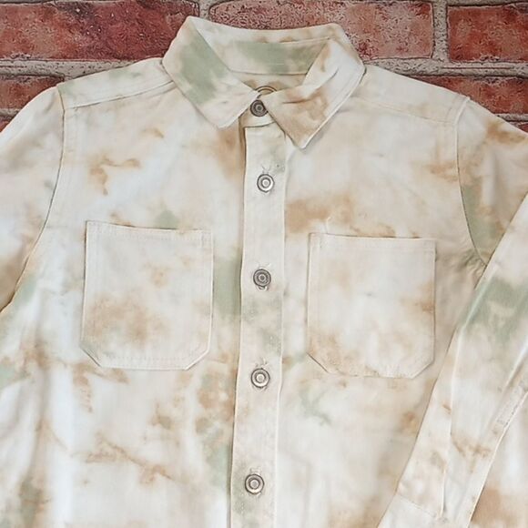Boy's Girl's Tie Dye Jean Denim Woven Button Down Shirt Jacket - Picture 3 of 8